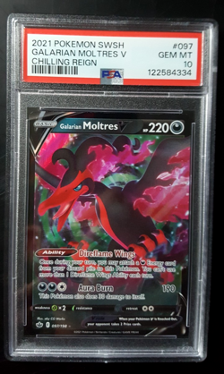 2021 POKEMON SWSH CHILLING REIGN #097 ULTRA RARE GALARIAN MOLTRES V PSA 10 - Image 1