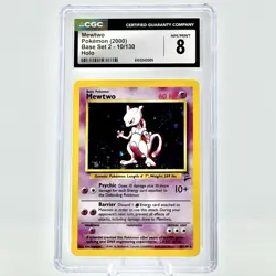 Mewtwo 10/130 NM/MINT CGC 8 Holo SWIRL 🌀 Rare Base Set 2 Vintage Pokemon TCG - Image 1