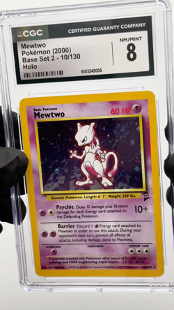 Mewtwo 10/130 NM/MINT CGC 8 Holo SWIRL 🌀 Rare Base Set 2 Vintage Pokemon TCG - Image 2