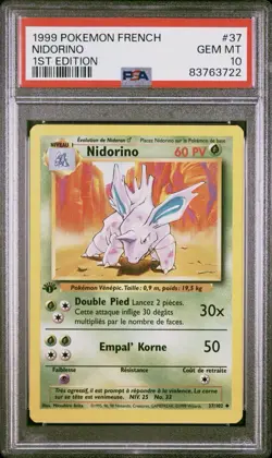 1999 Pokemon FRENCH 1st Edition Base Set Nidorino 37/102 PSA 10 GEM MINT - Image 1