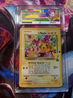 Birthday Pikachu Promo 2021 Celebrations Ace Grading NM-MT 8 English Pokemon - Image 1
