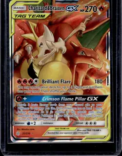 2019 Pokemon SM Cosmic Eclipse Charizard Braixen GX Tag Team Holo #22/236 - Image 1