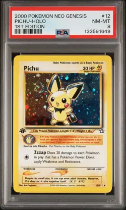 2000 POKEMON NEO GENESIS 1ST EDITION #12 PICHU-HOLO PSA 8 - Image 1