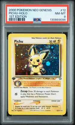 2000 POKEMON NEO GENESIS 1ST EDITION #12 PICHU-HOLO PSA 8 - Image 1