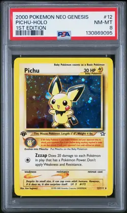 2000 POKEMON NEO GENESIS 1ST EDITION #12 PICHU-HOLO PSA 8 - Image 1