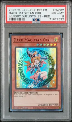Dark Magician Girl EN082 Red 1st Edition YuGiOh Legendary Duelists S3 PSA 8 - Image 1