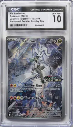 💥CGC 10 N's Reshiram 167/159 Journey Together Stamped Promo Pokemon Card - Image 1