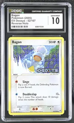 CGC 10 GEM MINT Bagon 2005 EX Deoxys 52/107 Reverse Holo Stamped Pokemon Card - Image 1