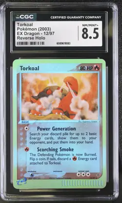 CGC 8.5 Torkoal 2003 EX Dragon 12/97 Reverse Holo Pokemon Card - Image 1