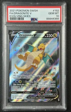 FA DRAGONITE V PSA 10 2021 POKEMON SWORD & SHIELD EVOLVING SKIES #192/203 4388 - Image 1