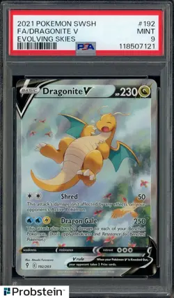 2021 Pokemon SWSH Evolving Skies #192 Dragonite V FA PSA 9 MINT - Image 1