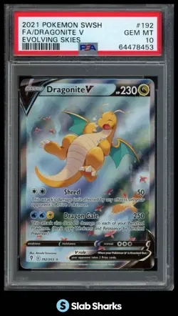 2021 POKEMON SWORD & SHIELD EVOLVING SKIES #192/203 DRAGONITE V FULL ART PSA 10 - Image 1
