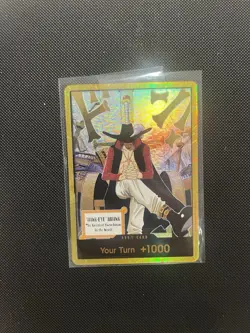 Dracule Mihawk op14 Gold Don!! Azure Sea's Seven One Piece Card English - Image 1