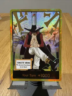 One Piece Card Gold Frame Dracule Mihawk DON!! Card OP14 THE AZURE SEA'S SEVEN - Image 1
