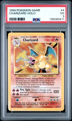 1999 POKEMON BASE SET UNLIMITED #4 CHARIZARD-HOLO PSA 3 - Image 1