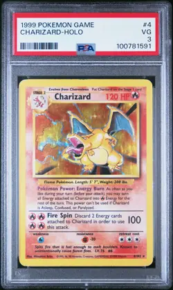 1999 POKEMON BASE SET UNLIMITED #4 CHARIZARD-HOLO PSA 3 - Image 1