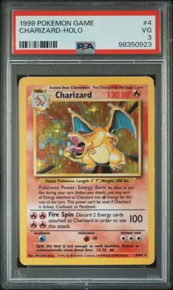 1999 POKEMON BASE SET UNLIMITED #4 CHARIZARD-HOLO PSA 3 - Image 1