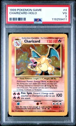 1999 POKEMON BASE SET UNLIMITED #4 CHARIZARD-HOLO PSA 3 - Image 1