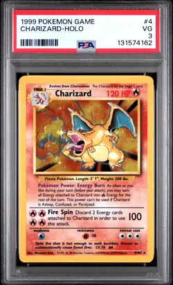 1999 POKEMON BASE SET UNLIMITED #4 CHARIZARD-HOLO PSA 3 - Image 1