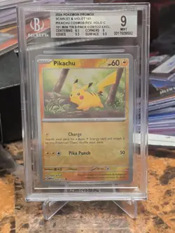 BGS 9 - Pikachu 025/165 Cosmos Reverse Holo Promo Pokemon 151 Costco Mini Tin - Image 1