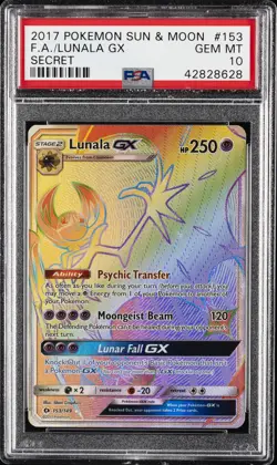 2017 POKEMON SUN & MOON SECRET #153 FULL ART/LUNALA GX PSA 10 - Image 1