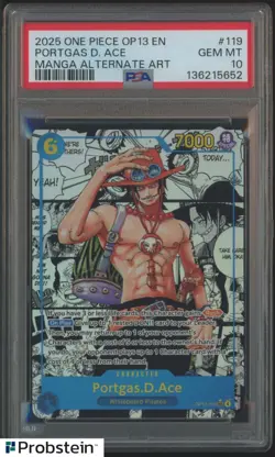 2025 One Piece OP13 EN Manga Alternate Art #119 Portgas D. Ace PSA 10 GEM MINT - Image 1