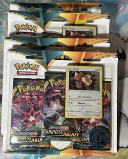 Lot of 4 Pokemon TCG Sword Shield Darkness Ablaze Evee 3-Pack Blister 820650807169 - Image 1