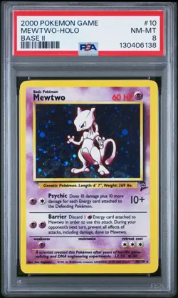 POKEMON TCG 2000 BASE SET 2 MEWTWO HOLO PSA 8 NEAR MINT - MINT - 10/130 - Image 1