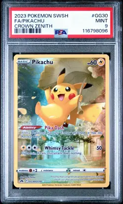 Pokemon Pikachu TCG Holo Ultra Rare Card GG30/GG70 Crown Zenith PSA 9 - Image 1