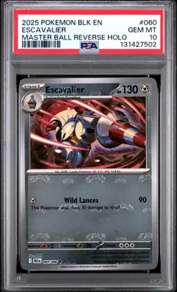 2025 POKEMON BLK EN-BLACK BOLT MASTER BALL REVERSE HOLO #060 ESCAVALIER PSA 10 - Image 1