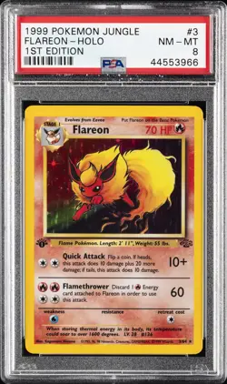 1999 POKEMON JUNGLE 1ST ED #3 FLAREON-HOLO PSA 8 - Image 1