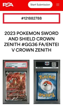 Lot 2: Pokemon SWSH FA/Entei V #GG36 Crown Zenith & DESTINED RIVALS #202 PSA 10 - Image 1