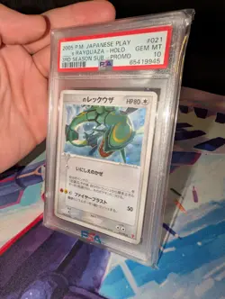 2005 Pokemon Japanese Promo _'s Rayquaza Holo 3rd Season Sub 021/PLAY PSA 10 - Image 5