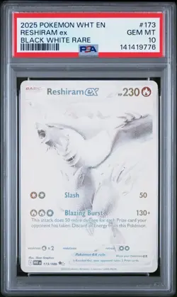 2025 POKEMON WHT EN-WHITE FLARE BLACK WHITE RARE #173 RESHIRAM EX PSA 10 - Image 1