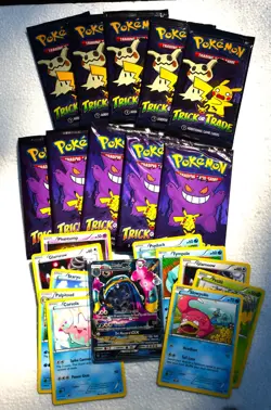 Pokemon 10 Trick or Trade sealed packs, 10 bonus cards + Alolan Muk GX 84/147 - Image 1