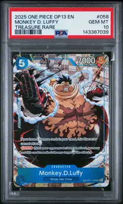 2025 ONE PIECE OP13 058 CARRYING ON HIS WILL MONKEY D LUFFY TREASURE RARE PSA 10 - Image 1