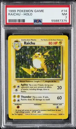 1999 POKEMON BASE SET UNLIMITED #14 RAICHU-HOLO PSA 7 - Image 1
