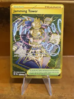 Pokemon TCG Jamming Tower Destined Rivals Gold Trainer Card 243/182 Holo NM/MINT - Image 1