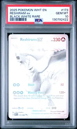 2025 POKEMON WHT EN-WHITE FLARE BLACK WHITE RARE #173 RESHIRAM EX PSA 10 - Image 1