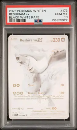 2025 POKEMON WHT EN-WHITE FLARE BLACK WHITE RARE #173 RESHIRAM EX PSA 10 - Image 1