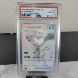 2025 POKEMON WHT EN-WHITE FLARE BLACK WHITE RARE #173 RESHIRAM EX PSA 10 - Image 1