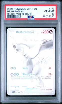 2025 POKEMON WHT EN-WHITE FLARE BLACK WHITE RARE #173 RESHIRAM EX PSA 10 - Image 1