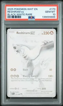2025 POKEMON WHT EN-WHITE FLARE BLACK WHITE RARE #173 RESHIRAM EX PSA 10 - Image 1