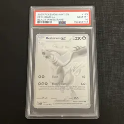 2025 POKEMON WHT EN-WHITE FLARE BLACK WHITE RARE #173 RESHIRAM EX PSA 10 - Image 1