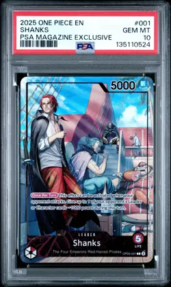 2025 ONE PIECE PROMOS PSA MAGAZINE EXCLUSIVE #001 SHANKS PSA 10 - Image 1