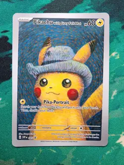 Pikachu with Grey Felt Hat 'CUSTOM MADE' Van Gogh Pokemon Card - Image 1