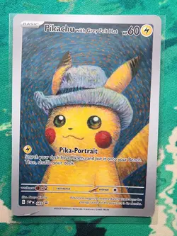Pikachu with Grey Felt Hat 'CUSTOM MADE' Van Gogh Pokemon Card - Image 2