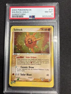 Pokemon PSA 8 NM-MT Solrock 13/100 EX Sandstorm Holofoil 2003 E Reader S#6704 - Image 1