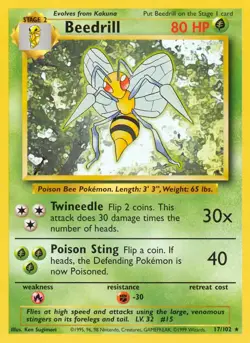 Beedrill - 17/102 - Pokemon Base Set Unlimited Rare Card WOTC LP - Image 1