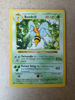 Pokemon TCG Beedrill 17/102 Shadowless Base Set LP Condition - Image 1